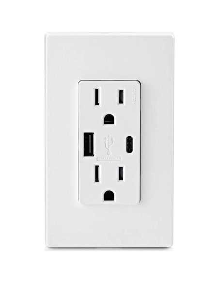 Cargador de Pared Leviton T5633-W USB Tipo A y C 15A Blanco
