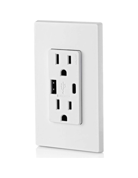 Cargador de Pared Leviton T5633-W USB Tipo A y C 15A Blanco