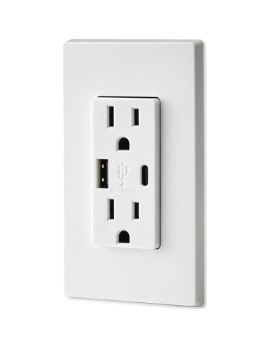 Cargador de Pared Leviton T5633-W USB Tipo A y C 15A Blanco