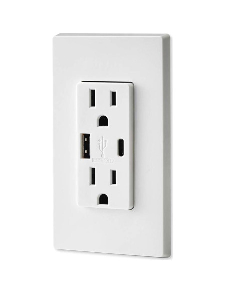 Cargador de Pared Leviton T5633-W USB Tipo A y C 15A Blanco