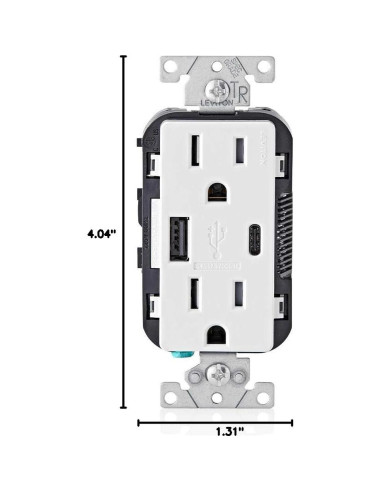 Cargador de Pared Leviton T5633-W USB Tipo A y C 15A Blanco