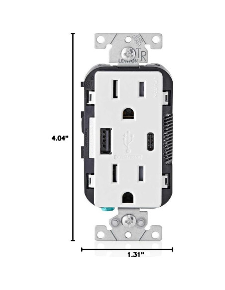 Cargador de Pared Leviton T5633-W USB Tipo A y C 15A Blanco