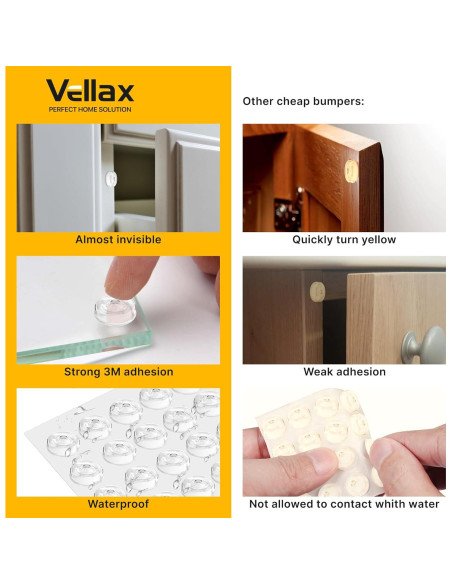 128 Topes Adhesivos Silicona Transparente Vellax para Puertas