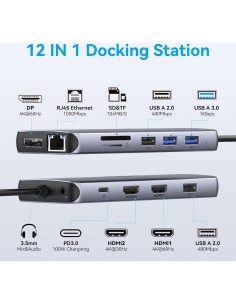 Estación de Acoplamiento USB C 12 en 1 C-Smartlink 4K HDMI 2