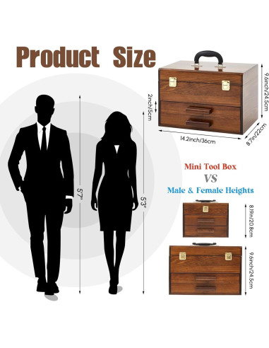 Caja de Herramientas Mini de Madera Weysat 36x24x22 cm 2 Cajones