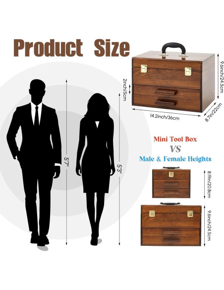 Caja de Herramientas Mini de Madera Weysat 36x24x22 cm 2 Cajones