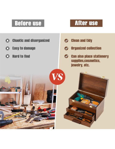 Caja de Herramientas Mini de Madera Weysat 36x24x22 cm 2 Cajones