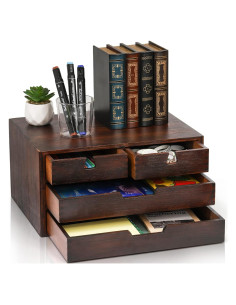 Organizador de Escritorio DEAYOU de Bambú Natural con 4 Cajones