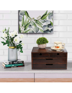 Organizador de Escritorio DEAYOU de Bambú Natural con 4 Cajones 2