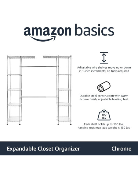 Organizador Colgante Metálico Ajustable Amazon Basics 145-203x36x183cm