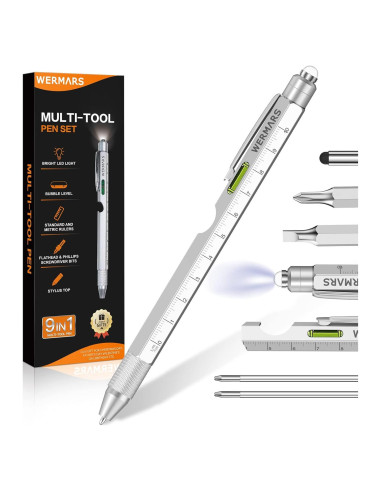 Bolígrafo Multiherramienta 9 en 1 WERMARS Plata
