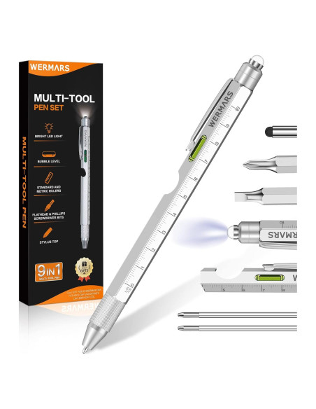 Bolígrafo Multiherramienta 9 en 1 WERMARS Plata