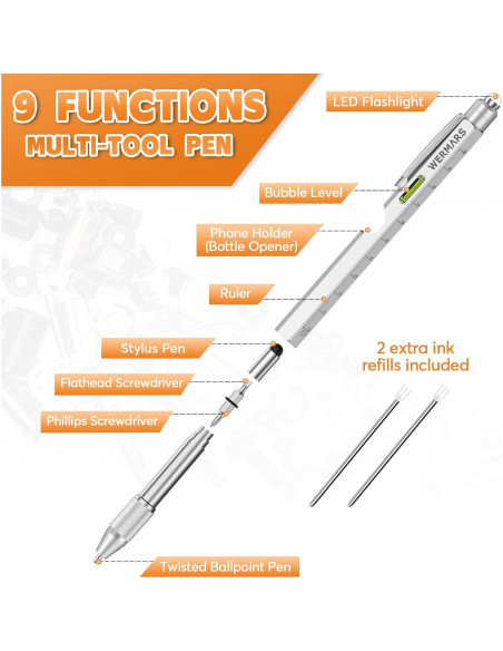 Bolígrafo Multiherramienta 9 en 1 WERMARS Plata
