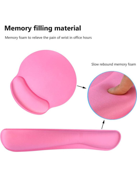 Almohadillas para Muñeca Teclado y Ratón Poualss Rosa Claro