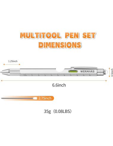 Bolígrafo Multiherramienta 9 en 1 WERMARS Plata