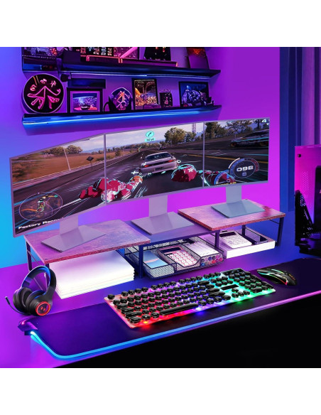 Soporte Doble para Monitor OPNICE con Cajón Madera Marrón