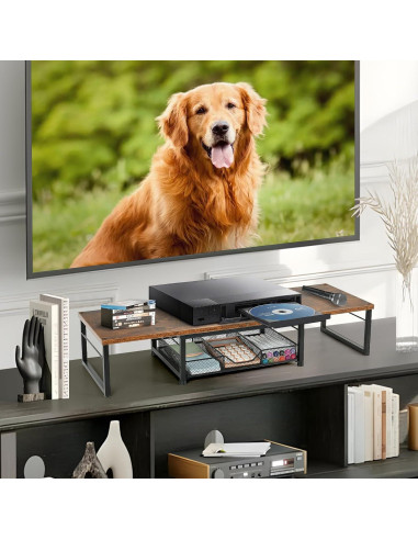 Soporte Doble para Monitor OPNICE con Cajón Madera Marrón