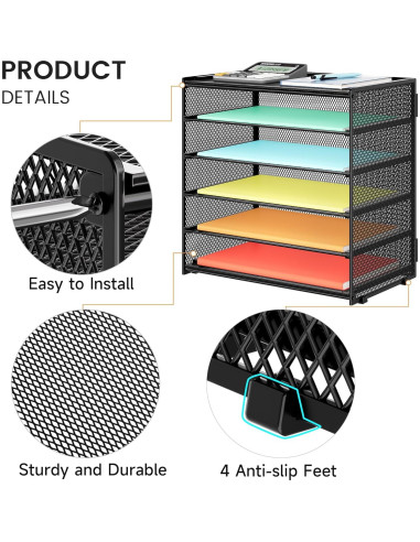 Organizador de Papel de Escritorio Biciyarn 6 Niveles Negro