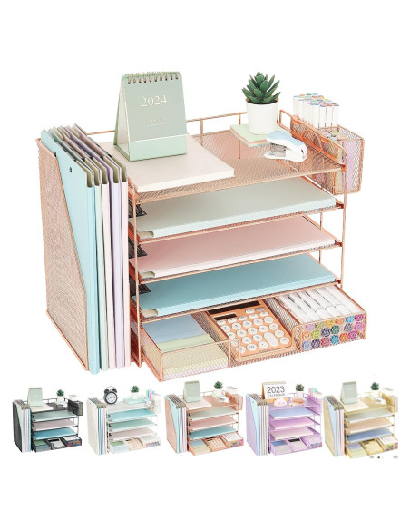 Organizador de Escritorio Youbetia 5 Bandejas Metal Oro Rosa