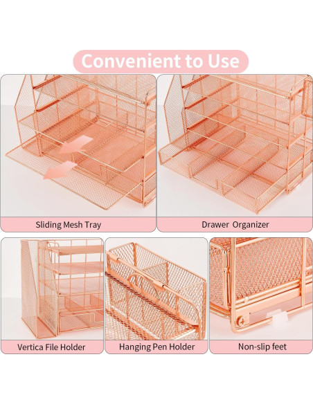 Organizador de Escritorio Youbetia 5 Bandejas Metal Oro Rosa
