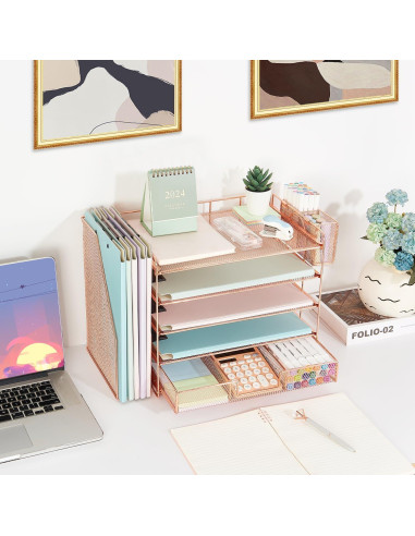 Organizador de Escritorio Youbetia 5 Bandejas Metal Oro Rosa