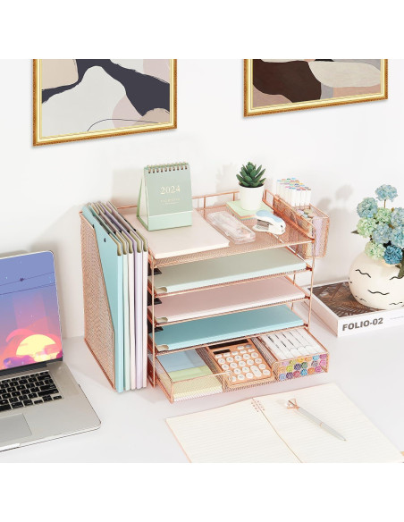 Organizador de Escritorio Youbetia 5 Bandejas Metal Oro Rosa