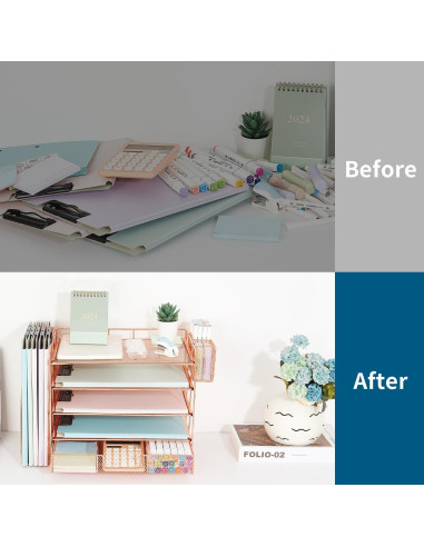 Organizador de Escritorio Youbetia 5 Bandejas Metal Oro Rosa