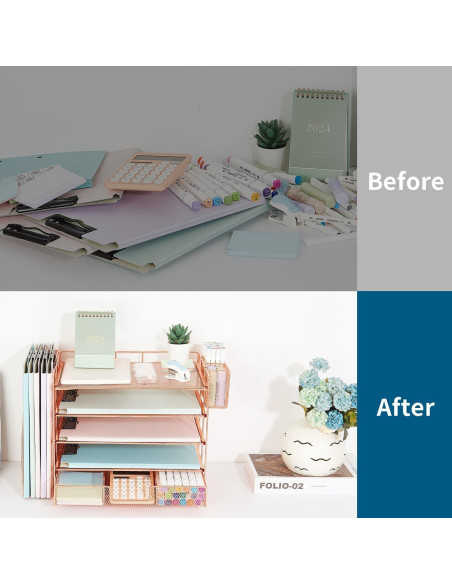 Organizador de Escritorio Youbetia 5 Bandejas Metal Oro Rosa