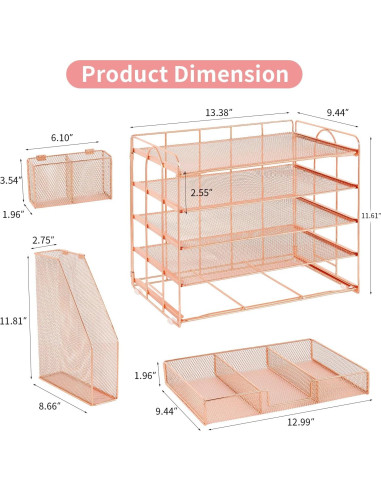 Organizador de Escritorio Youbetia 5 Bandejas Metal Oro Rosa