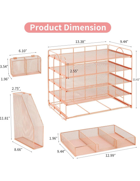 Organizador de Escritorio Youbetia 5 Bandejas Metal Oro Rosa