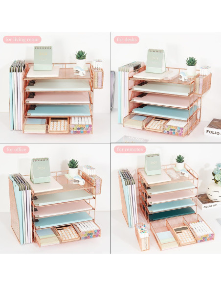 Organizador de Escritorio Youbetia 5 Bandejas Metal Oro Rosa