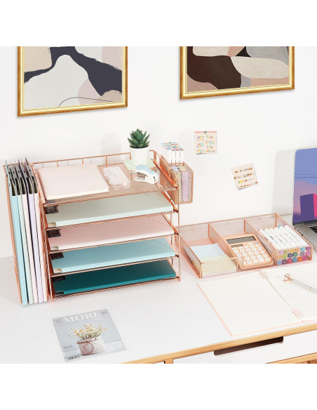 Organizador de Escritorio Youbetia 5 Bandejas Metal Oro Rosa