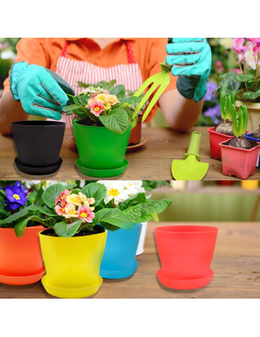 Set de 10 Macetas Coloridas BLLREMIPSUR con Bandejas 10 cm