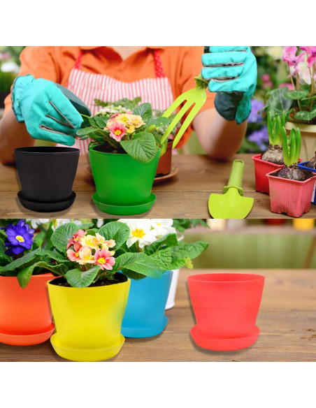 Set de 10 Macetas Coloridas BLLREMIPSUR con Bandejas 10 cm