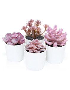 Juego de 4 Macetas Mini Suculentas Falsas Uguisu Rosa Púrpura
