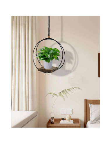 Maceta Colgante Vensovo para Plantas de Interior - 1 Pcs con Soporte de Metal y Base de Madera