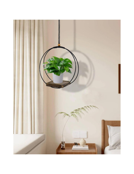 Maceta Colgante Vensovo para Plantas de Interior - 1 Pcs con Soporte de Metal y Base de Madera Maceta Colgante Vensovo para Plantas de Interior - 1 Pcs con Soporte de Metal y Base de Madera