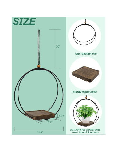 Maceta Colgante Vensovo para Plantas de Interior - 1 Pcs con Soporte de Metal y Base de Madera