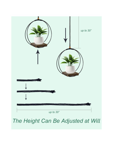 Maceta Colgante Vensovo para Plantas de Interior - 1 Pcs con Soporte de Metal y Base de Madera