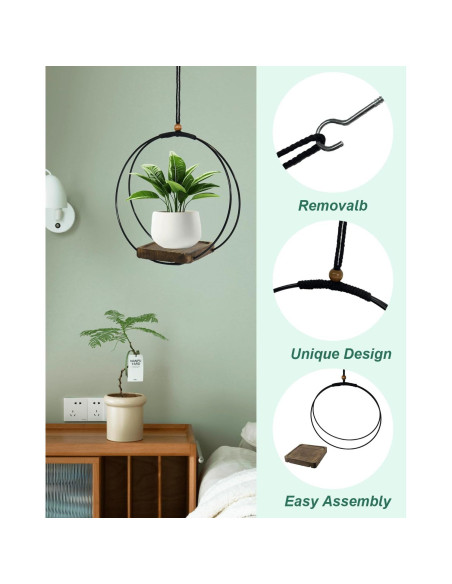 Maceta Colgante Vensovo para Plantas de Interior - 1 Pcs con Soporte de Metal y Base de Madera Maceta Colgante Vensovo para Plantas de Interior - 1 Pcs con Soporte de Metal y Base de Madera