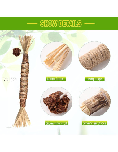 Palos Naturales de Silvervine para Gatos - 6 Pcs - Cuidado Dental