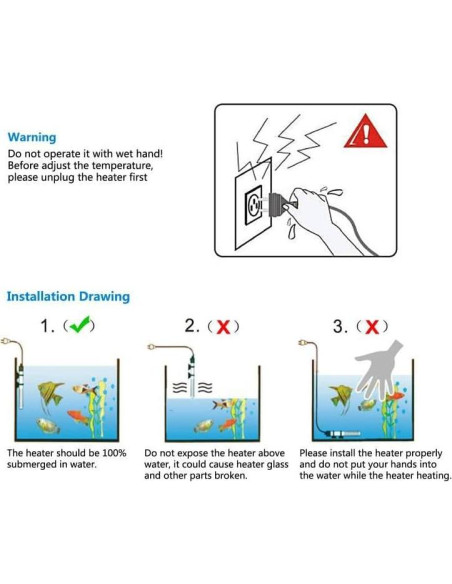 Calentador de Acuario DOMICA 50W Sumergible 30-60L con Termómetro