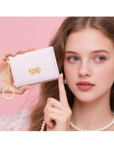 Billetera Trifolio YINHEXI para Mujeres con Lazo Rosa y RFID