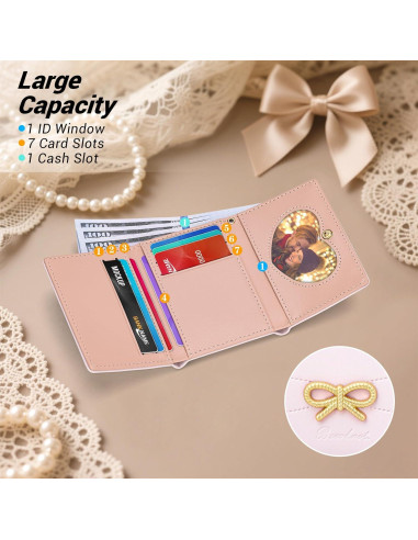Billetera Trifolio YINHEXI para Mujeres con Lazo Rosa y RFID