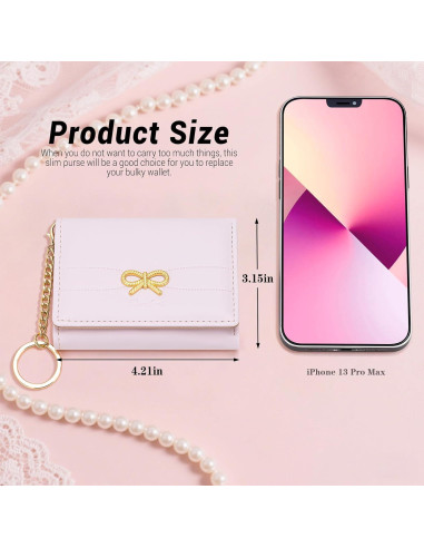 Billetera Trifolio YINHEXI para Mujeres con Lazo Rosa y RFID