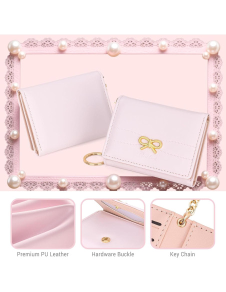 Billetera Trifolio YINHEXI para Mujeres con Lazo Rosa y RFID