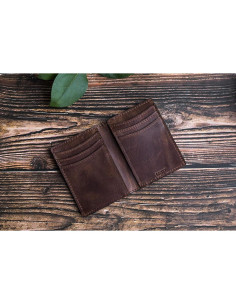 Billetera de Cuero Premium RFID para Hombres - Slim Marrón Clásico 2