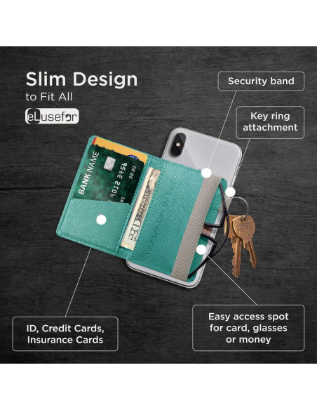 Billetera Adherible eLusefor Turquesa para Teléfono - 6 Tarjetas
