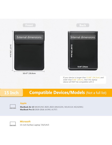 Funda para Laptop 15" HYZUO Negra - MacBook Air/Pro y Surface