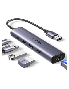 Adaptador USB a Ethernet UGREEN 5 en 1 con 3 Puertos USB 3.0